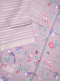 Dupion fancy saree light purple color allover stripes & printed border with printed pallu and printed blouse