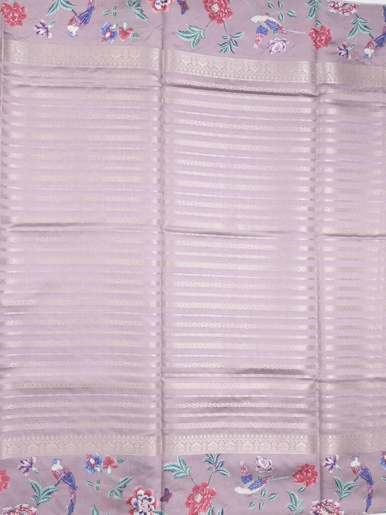 Dupion fancy saree light purple color allover stripes & printed border with printed pallu and printed blouse