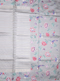 Dupion fancy saree grey color allover stripes & printed border with printed pallu and printed blouse