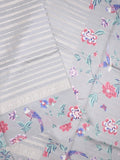 Dupion fancy saree grey color allover stripes & printed border with printed pallu and printed blouse