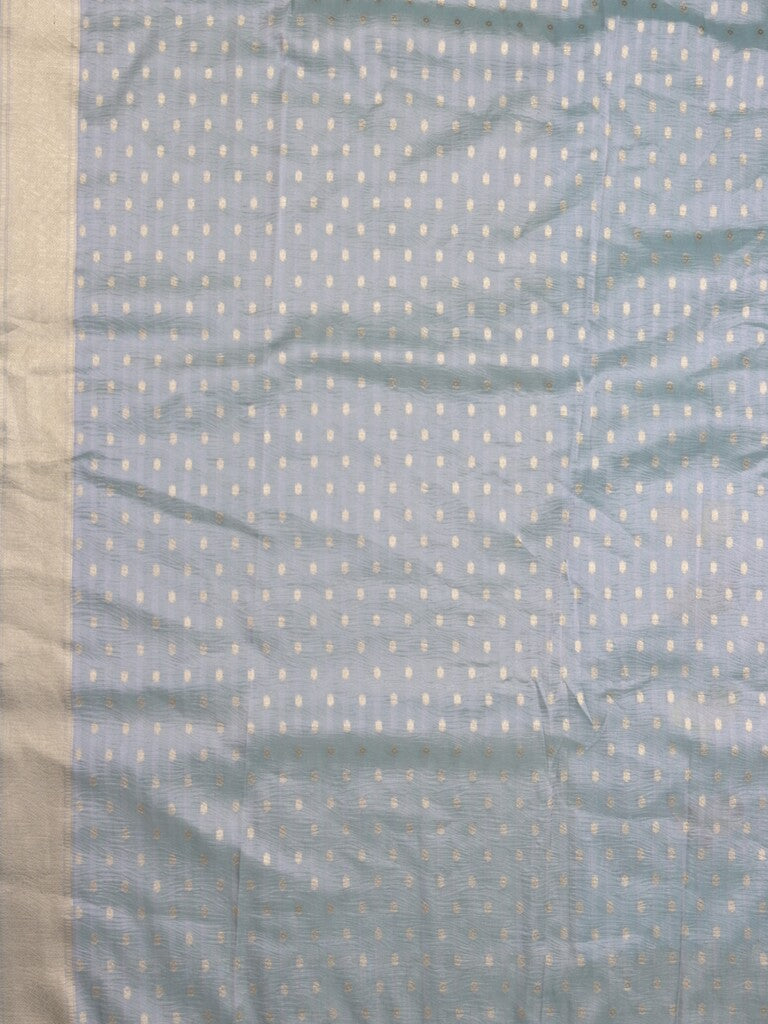 Organza crush fancy saree bluish grey color allover plain & zari border with zari pallu and plain blouse