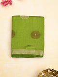 Dupion fancy saree parrot green color allover motifs & zari border with zari pallu and brocade blouse