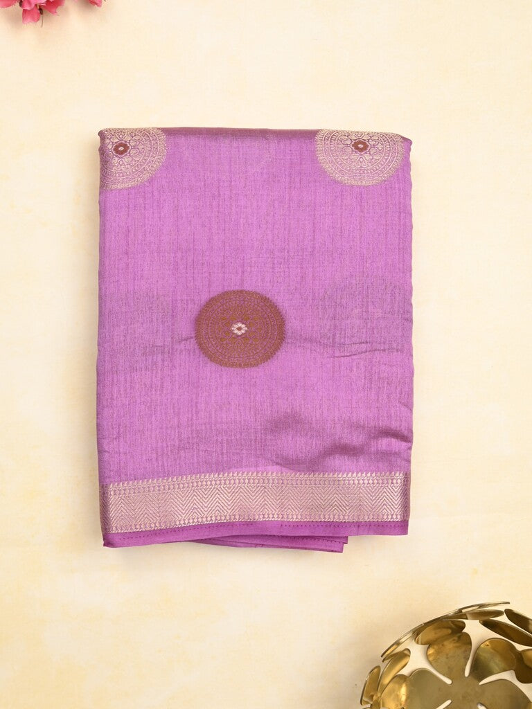 Dupion fancy saree lavender color allover motifs & zari border with zari pallu and brocade blouse