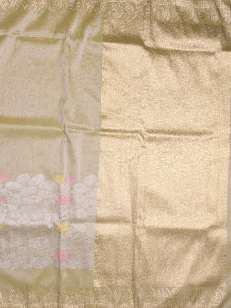 Organza crush fancy saree beige color allover plain & zari border with zari pallu and plain blouse