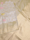 Organza crush fancy saree beige color allover plain & zari border with zari pallu and plain blouse