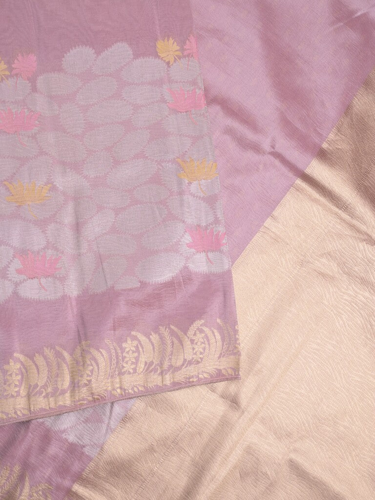 Organza crush fancy saree purple color allover plain & zari border with zari pallu and plain blouse