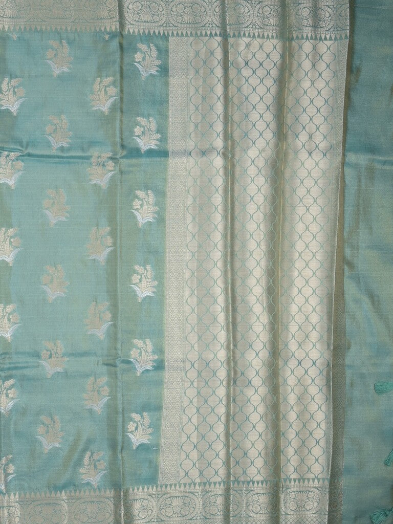 Kora tissue fancy saree light blue color allover zari motifs & zari border with brocade pallu and brocade blouse