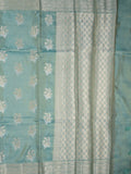 Kora tissue fancy saree light blue color allover zari motifs & zari border with brocade pallu and brocade blouse