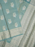 Kora tissue fancy saree light blue color allover zari motifs & zari border with brocade pallu and brocade blouse