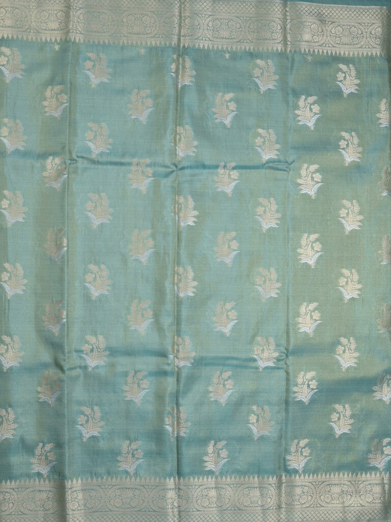 Kora tissue fancy saree light blue color allover zari motifs & zari border with brocade pallu and brocade blouse