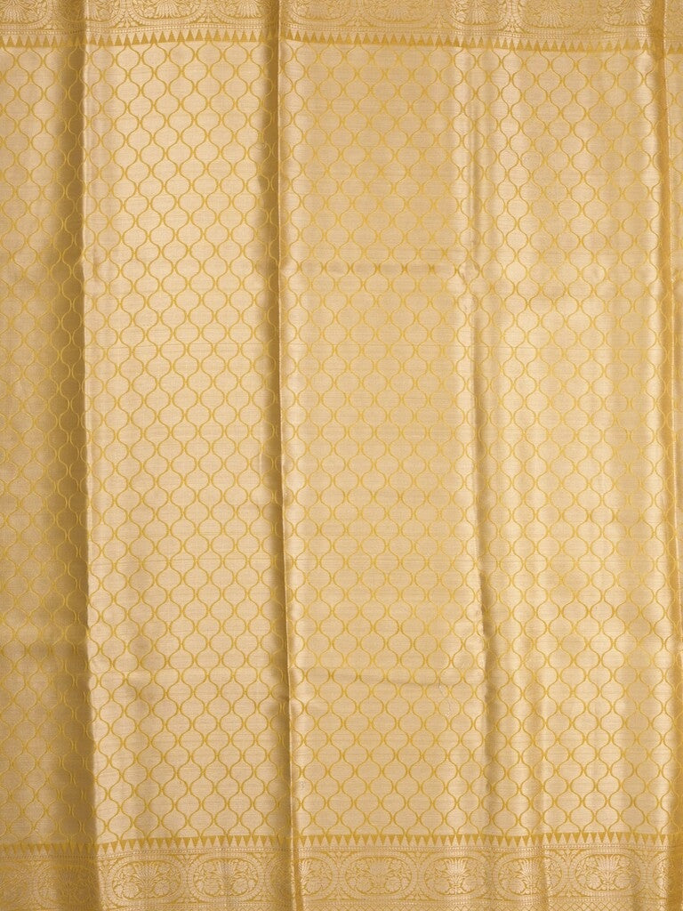 Kora tissue fancy saree golden yellow color allover zari motifs & zari border with brocade pallu and brocade blouse