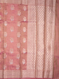 Kora tissue fancy saree baby pink color allover zari motifs & zari border with brocade pallu and brocade blouse