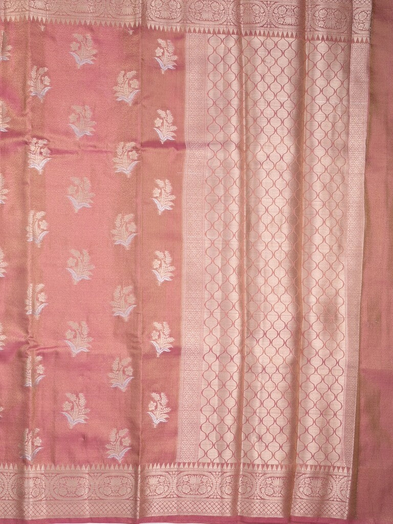 Kora tissue fancy saree baby pink color allover zari motifs & zari border with brocade pallu and brocade blouse