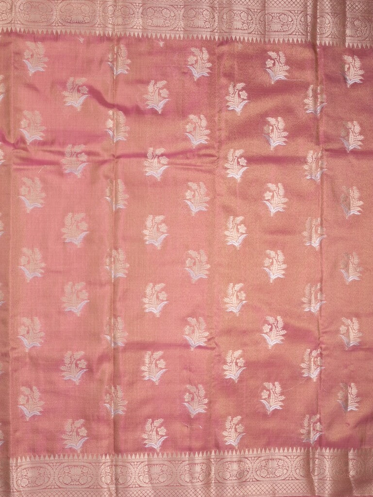 Kora tissue fancy saree baby pink color allover zari motifs & zari border with brocade pallu and brocade blouse
