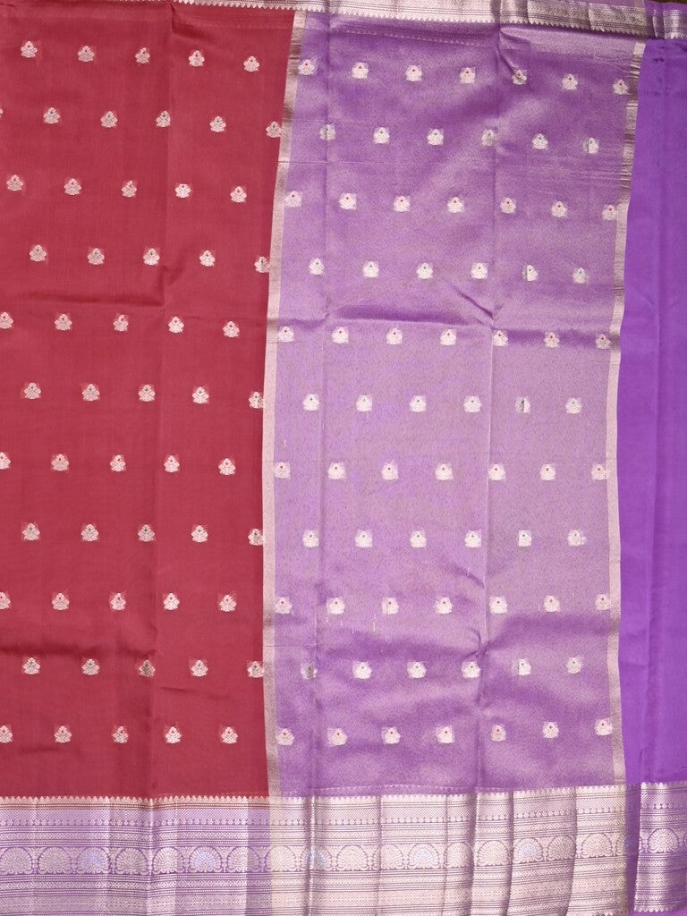 Green mango fancy saree red color allover zari motifs & zari border with contrast pallu and contrast blouse