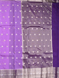 Green mango fancy saree lavender color allover zari motifs & zari border with contrast pallu and contrast blouse