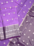 Green mango fancy saree lavender color allover zari motifs & zari border with contrast pallu and contrast blouse