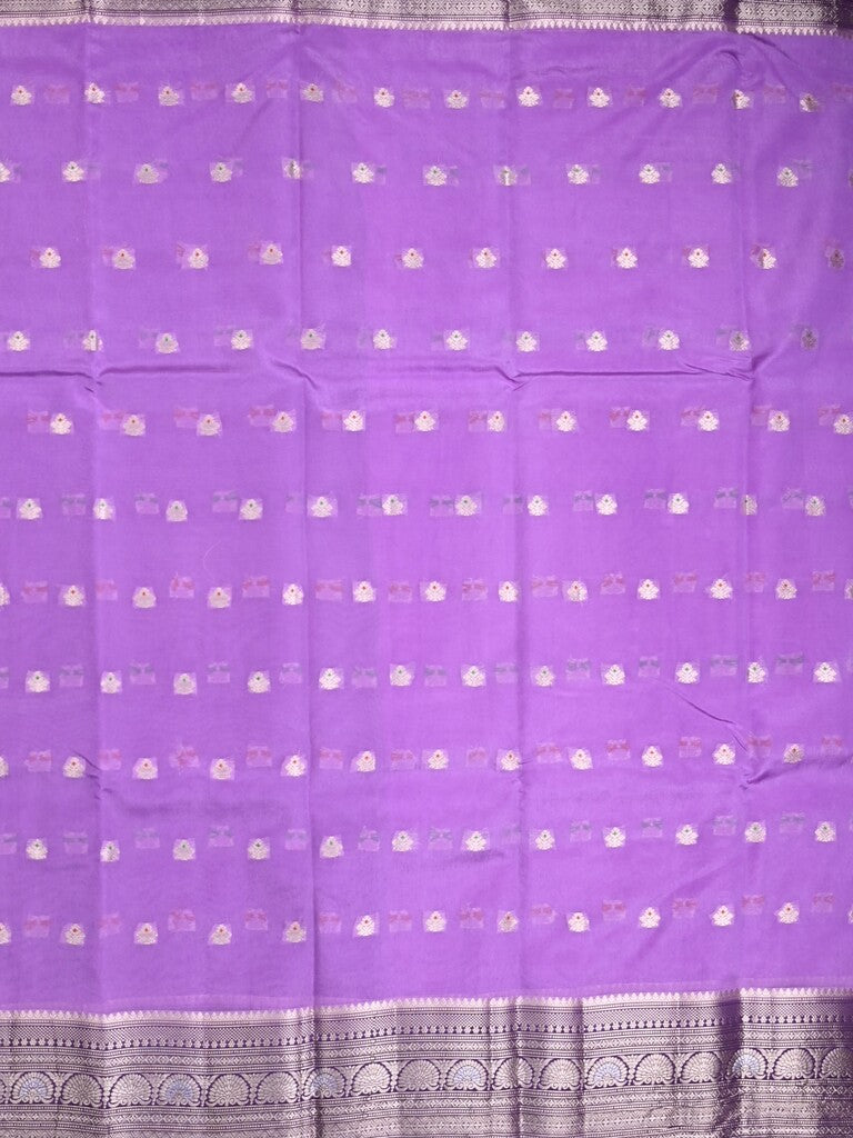 Green mango fancy saree lavender color allover zari motifs & zari border with contrast pallu and contrast blouse