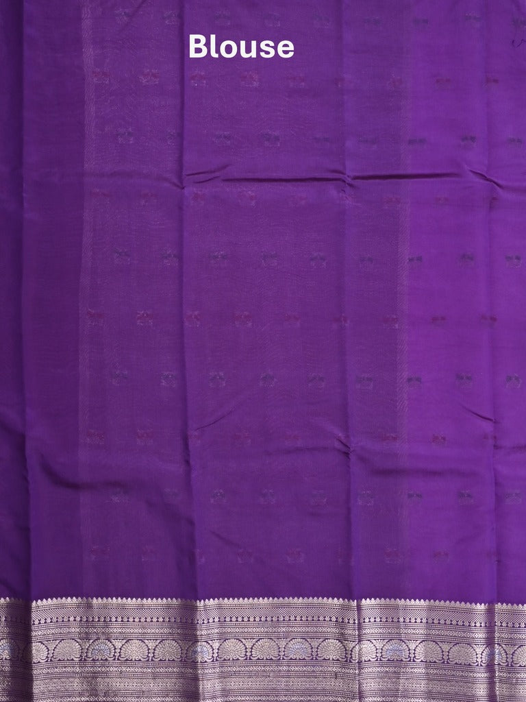 Green mango fancy saree lavender color allover zari motifs & zari border with contrast pallu and contrast blouse