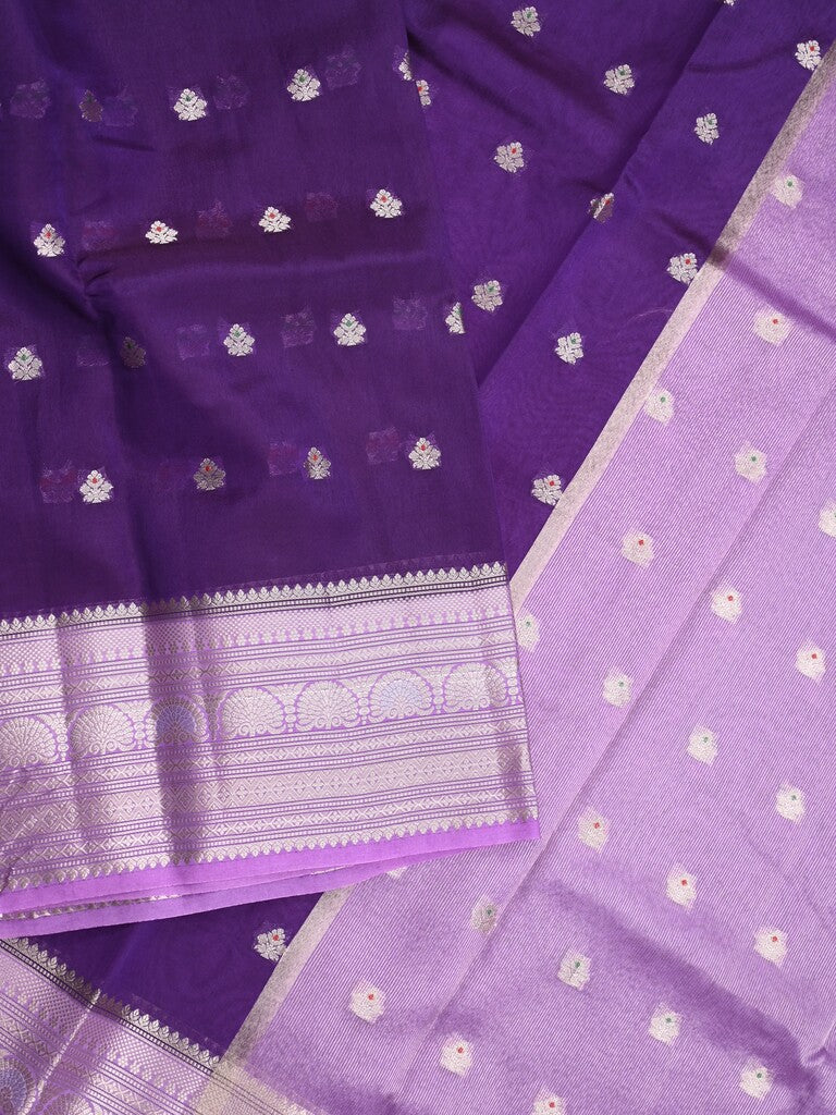 Green mango fancy saree ink blue color allover zari motifs & zari border with contrast pallu and contrast blouse