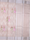 Chanderi tissue fancy saree light peach color allover embroidery & zari border with short pallu and plain blouse