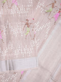 Chanderi tissue fancy saree light peach color allover embroidery & zari border with short pallu and plain blouse