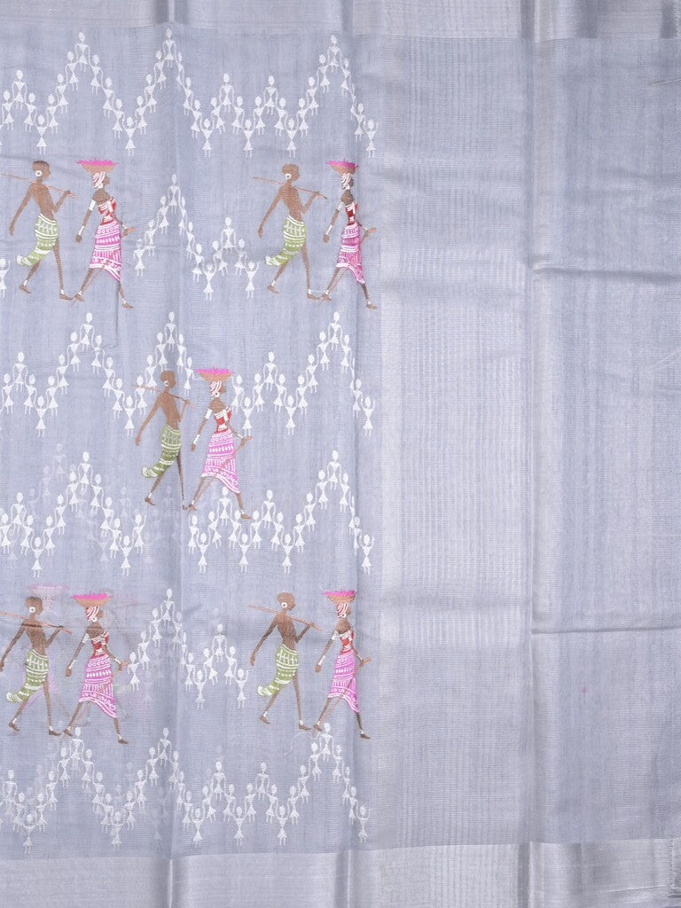 Chanderi tissue fancy saree pastel blue color allover embroidery & zari border with short pallu and plain blouse