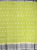 Green mango fancy saree parrot green color allover zari motifs & zari border with contrast pallu and contrast blouse