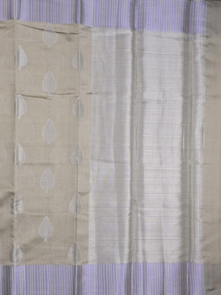 Chanderi fancy saree light grey color allover zari motifs & zari border with short pallu and attached blouse