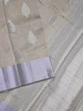 Chanderi fancy saree light grey color allover zari motifs & zari border with short pallu and attached blouse