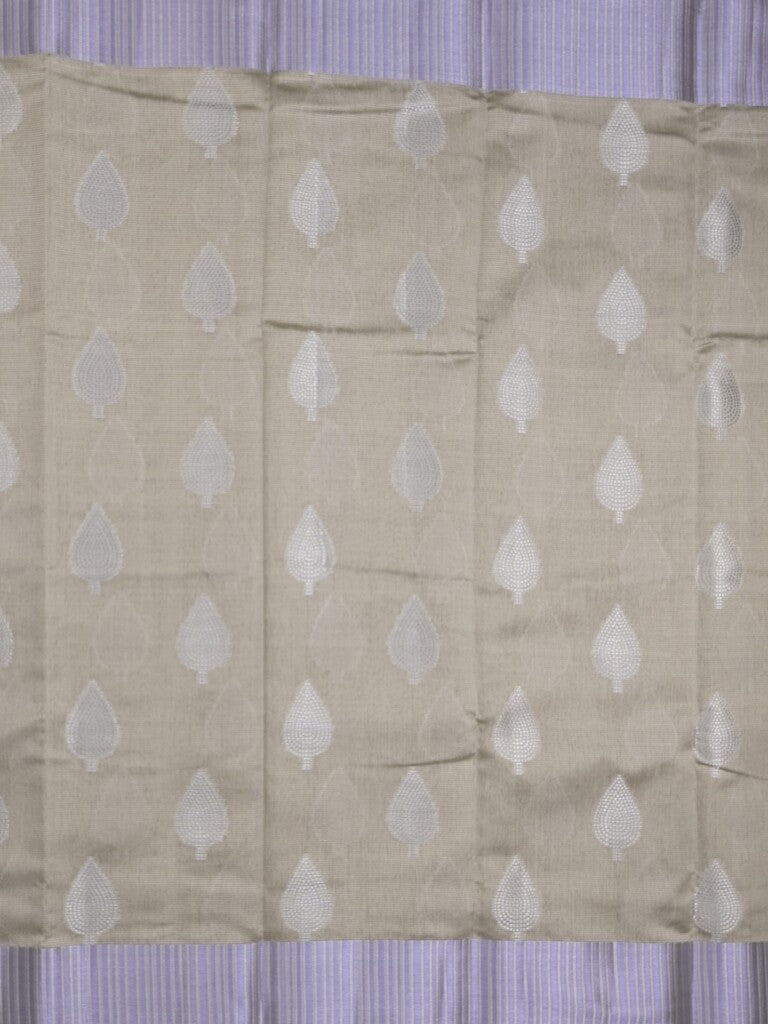 Chanderi fancy saree light grey color allover zari motifs & zari border with short pallu and attached blouse