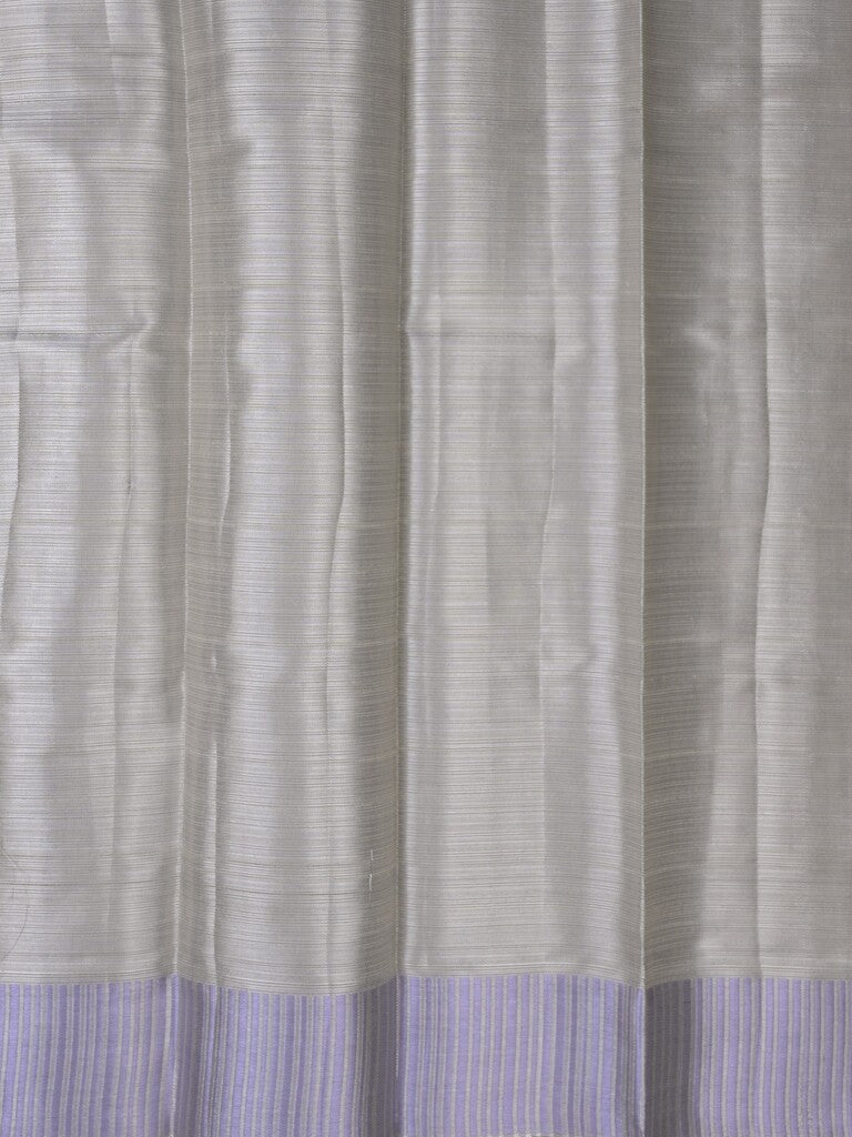 Chanderi fancy saree light grey color allover zari motifs & zari border with short pallu and attached blouse