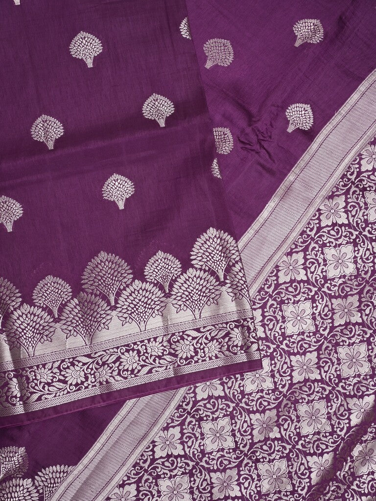 Dupion fancy saree wine color allover zari butis & zari border with zari pallu and contrast blouse