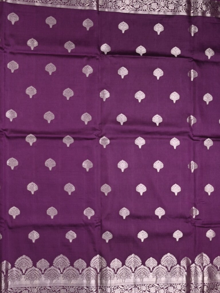 Dupion fancy saree wine color allover zari butis & zari border with zari pallu and contrast blouse