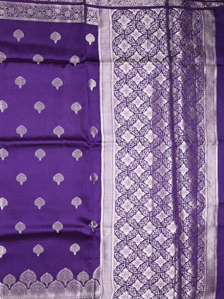 Dupion fancy saree ink blue color allover zari butis & zari border with zari pallu and contrast blouse