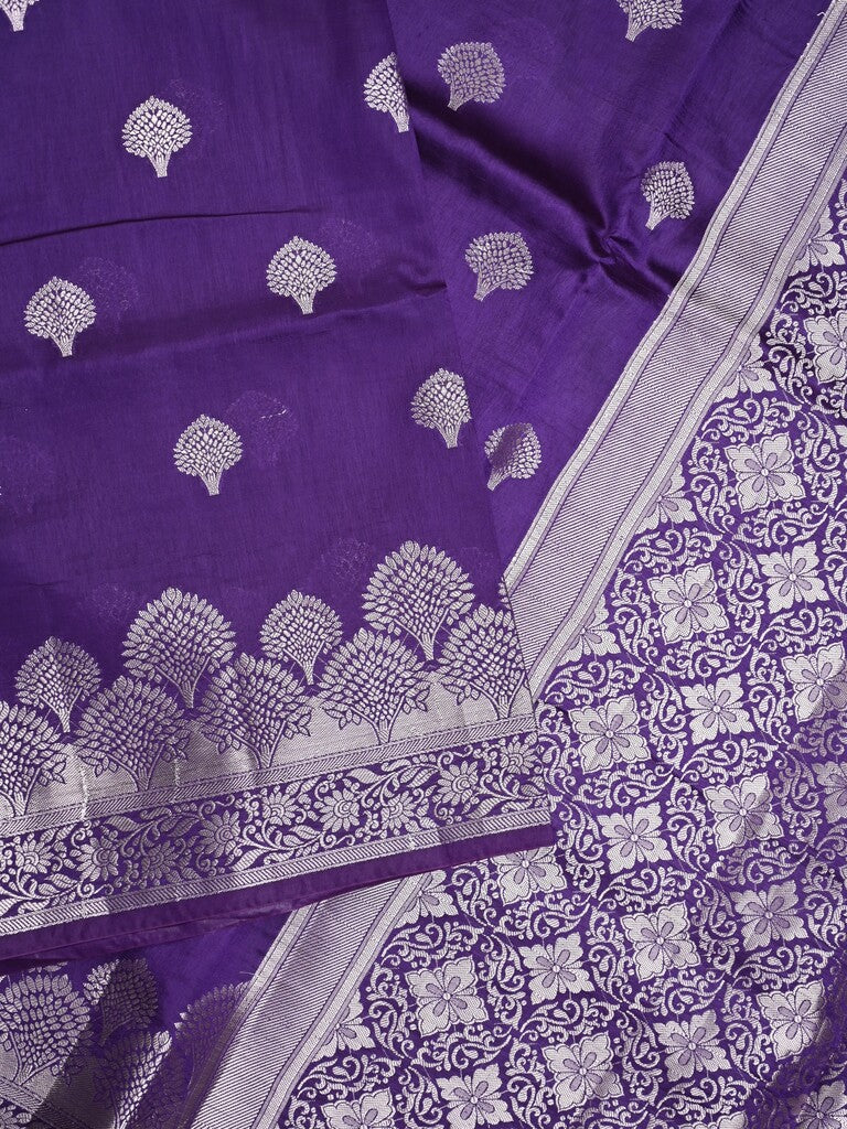 Dupion fancy saree ink blue color allover zari butis & zari border with zari pallu and contrast blouse