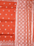 Dupion fancy saree orange color allover zari butis & zari border with zari pallu and contrast blouse