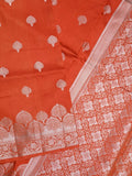 Dupion fancy saree orange color allover zari butis & zari border with zari pallu and contrast blouse