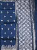 Dupion fancy saree navy blue color allover zari butis & zari border with zari pallu and contrast blouse