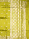 Dupion fancy saree parrot green color allover zari butis & zari border with zari pallu and contrast blouse