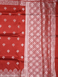 Dupion fancy saree red color allover zari butis & zari border with zari pallu and contrast blouse