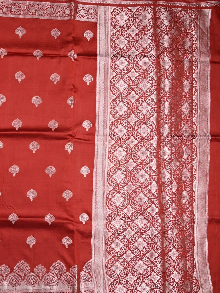 Dupion fancy saree red color allover zari butis & zari border with zari pallu and contrast blouse
