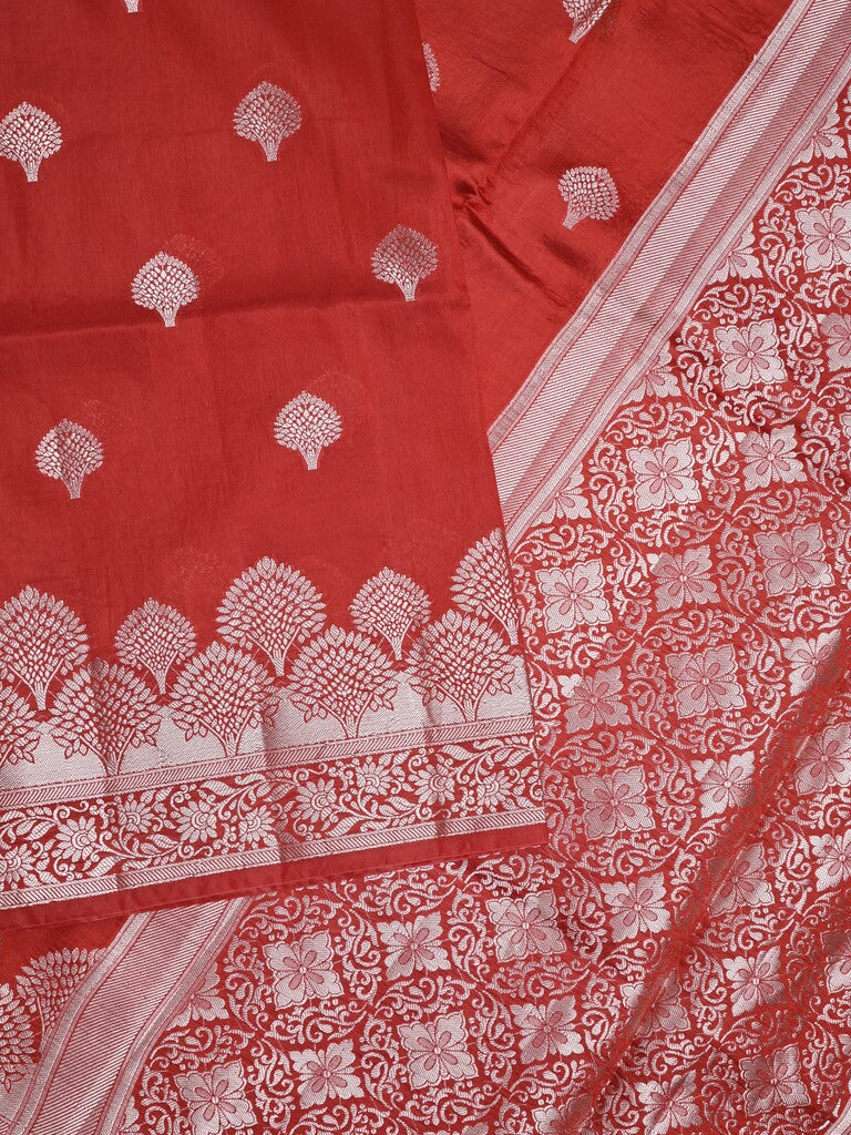 Dupion fancy saree red color allover zari butis & zari border with zari pallu and contrast blouse