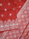 Dupion fancy saree red color allover zari butis & zari border with zari pallu and contrast blouse