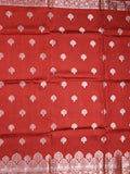 Dupion fancy saree red color allover zari butis & zari border with zari pallu and contrast blouse