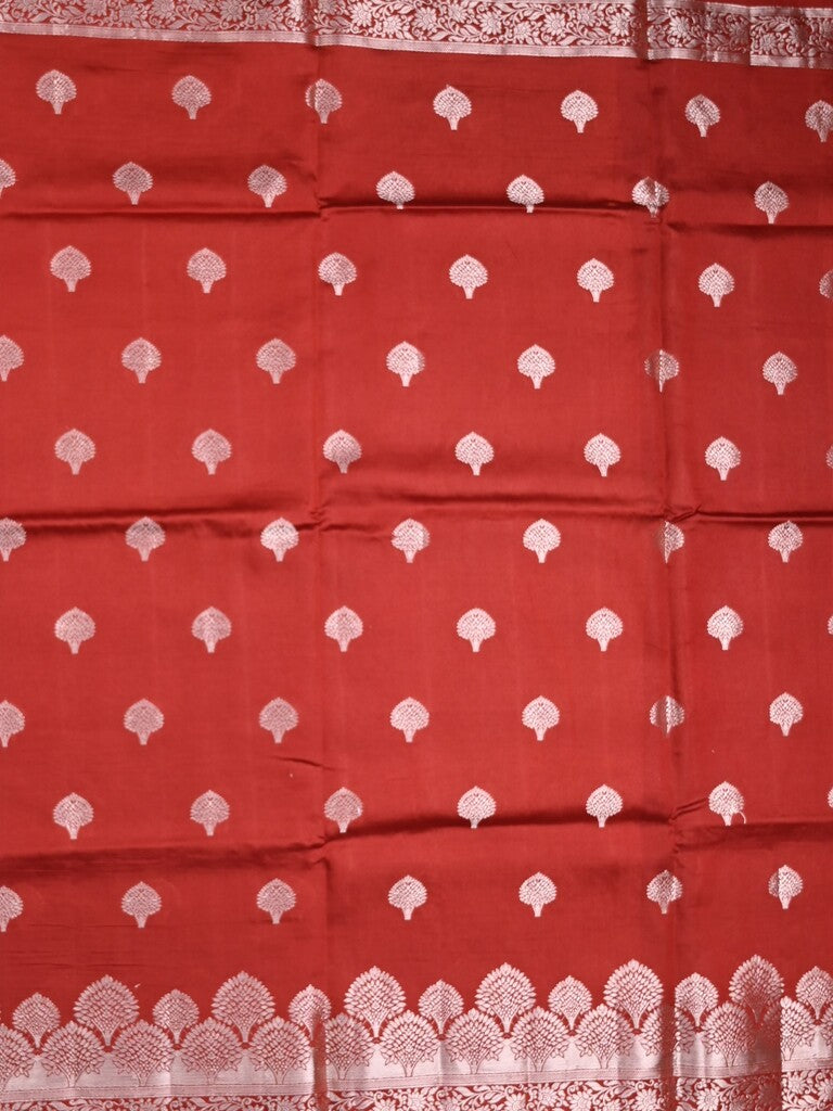 Dupion fancy saree red color allover zari butis & zari border with zari pallu and contrast blouse