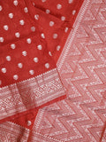 Dupion fancy saree red color allover zari butis & zari border with zari pallu and contrast blouse