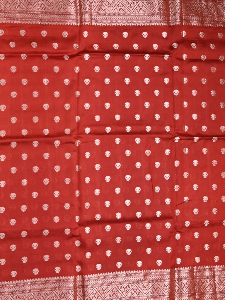 Dupion fancy saree red color allover zari butis & zari border with zari pallu and contrast blouse