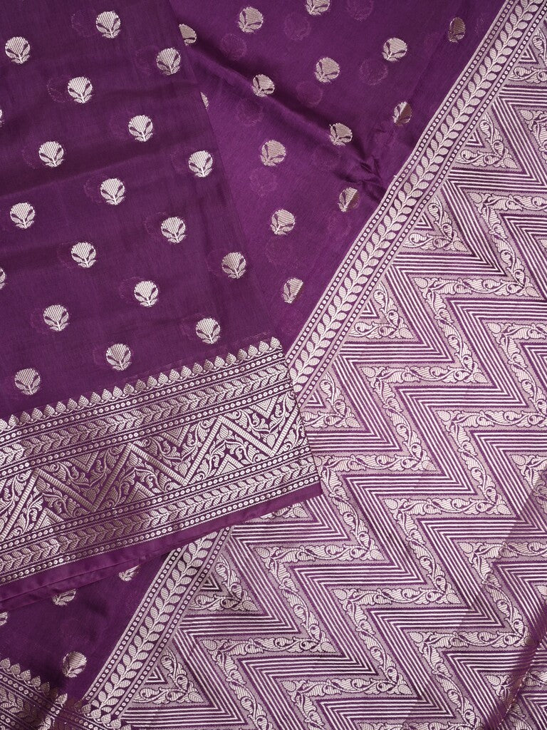 Dupion fancy saree violet color allover zari butis & zari border with zari pallu and contrast blouse