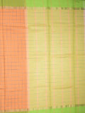 Village cotton saree peach color allover checks & kaddi border with contrast pallu and contrast blouse